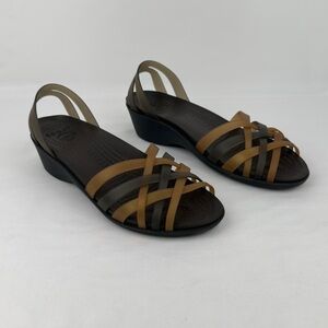 Crocs Isabella Huarache Mini Wedge Slingback Sandals Espresso Bronze W9 Women